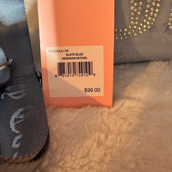 Juicy Couture Light Blue Velvet Satchel Bag with a gold purse charm.. NWT) - Picture 9 of 9